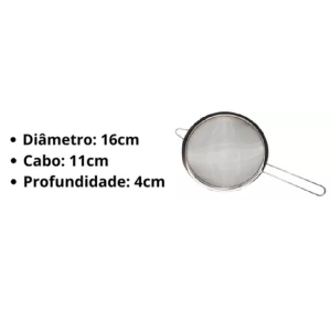 Peneira 100% Aço Inox Kit C/3 Pç (6-10-16cm)